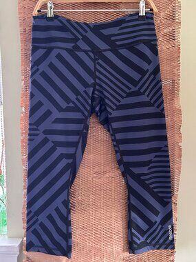 Reebok Blue and Navy Printed Leggings, Medium